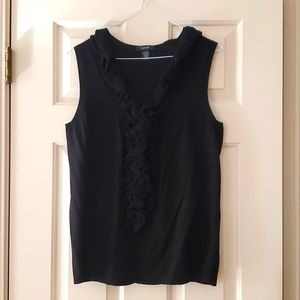Black Sleeveless Knit Blouse with Ruffles